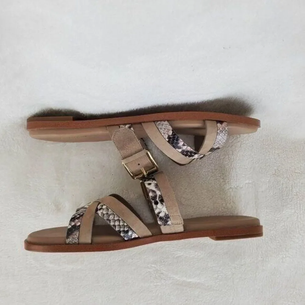 Cole Haan Python-Print Fairen Leather Strappy Buckle Slide Flat Sandals Size 8M